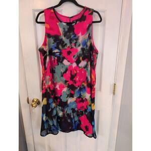 Leslie Fay Size 16 Abstract Floral Chiffon Dress | Wedding Guest Midi